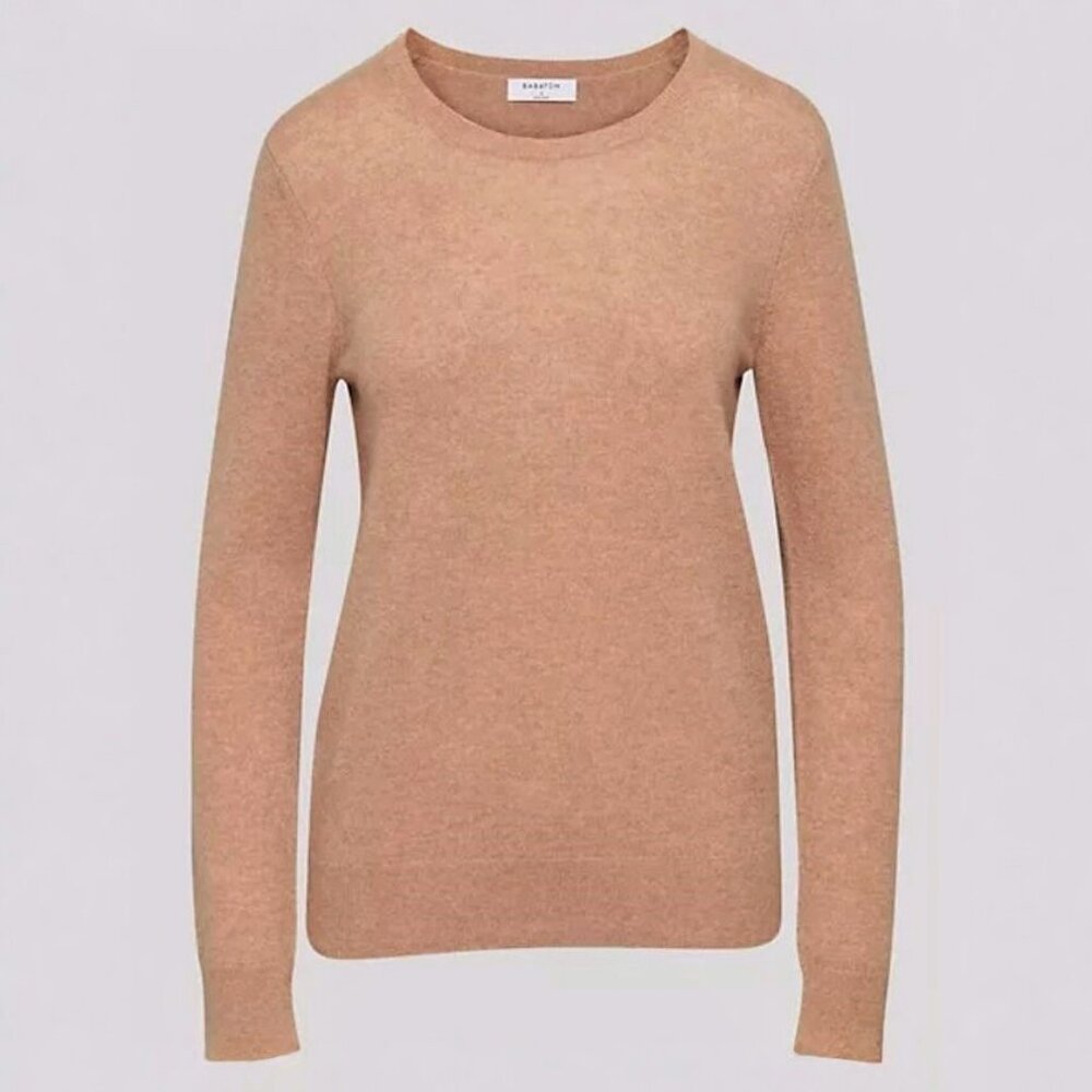 Aritzia Babaton Quarterly Beige Camel Cashmere Knit Crew-Neck Sweater